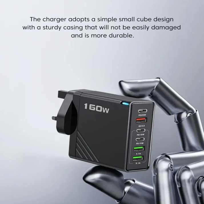 160W 6-in-1 Multi-Port Fast Charger Power Adapter