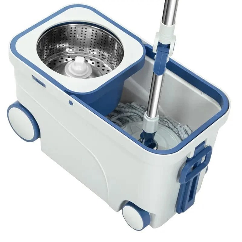 360° Rotating Spin Mop Bucket Set with Wheels & Stainless Steel Basket (চাকাযুক্ত স্পিন মপ বালতি সেট)