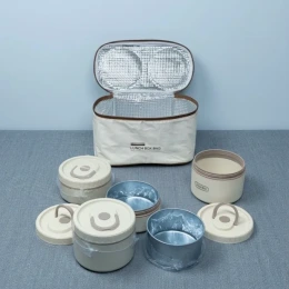 4 Compartment Food-Grade 304 Stainless Steel Lunch Box Set with Insulated Carrying Bag